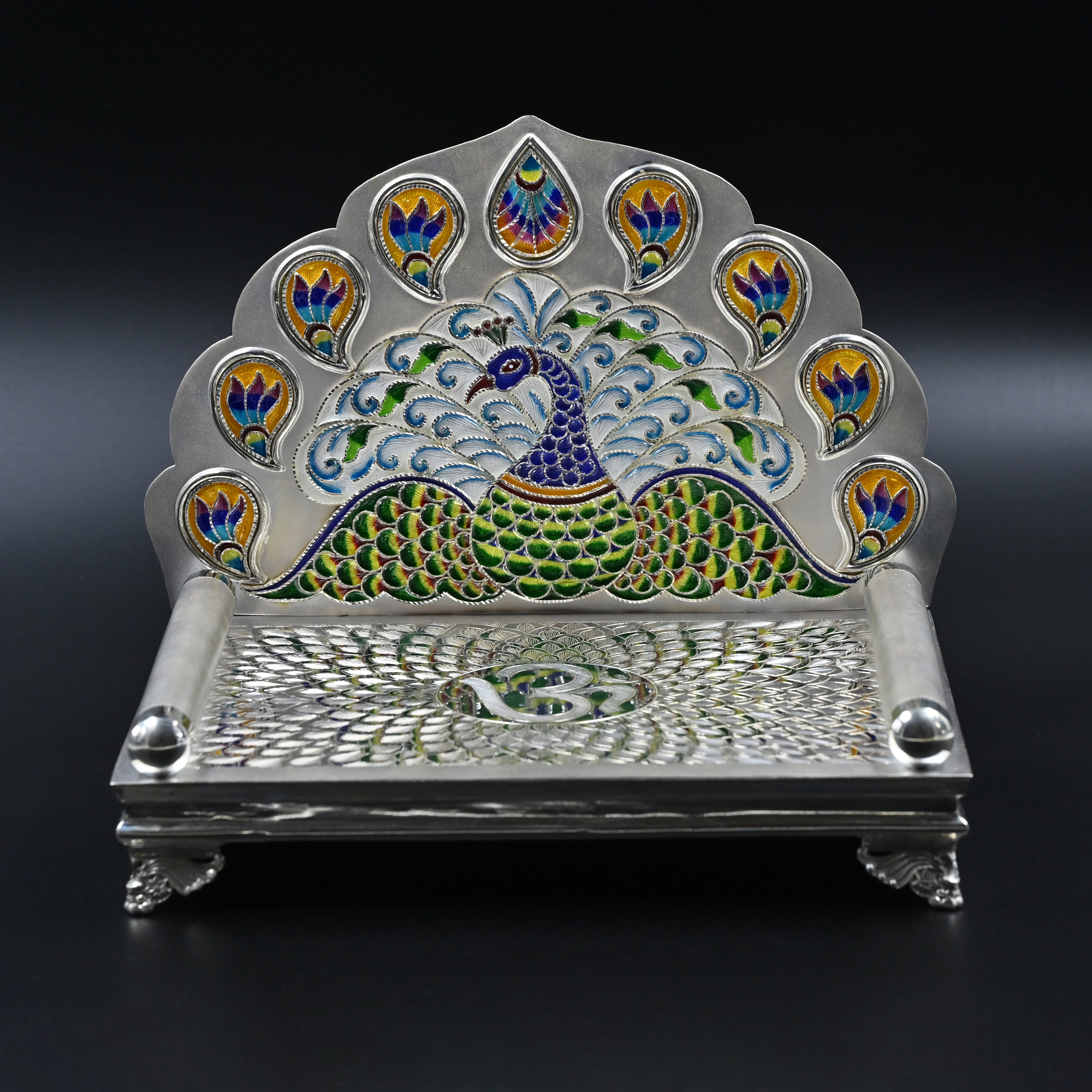 Mayur Meenakari silver singhasan for pooja