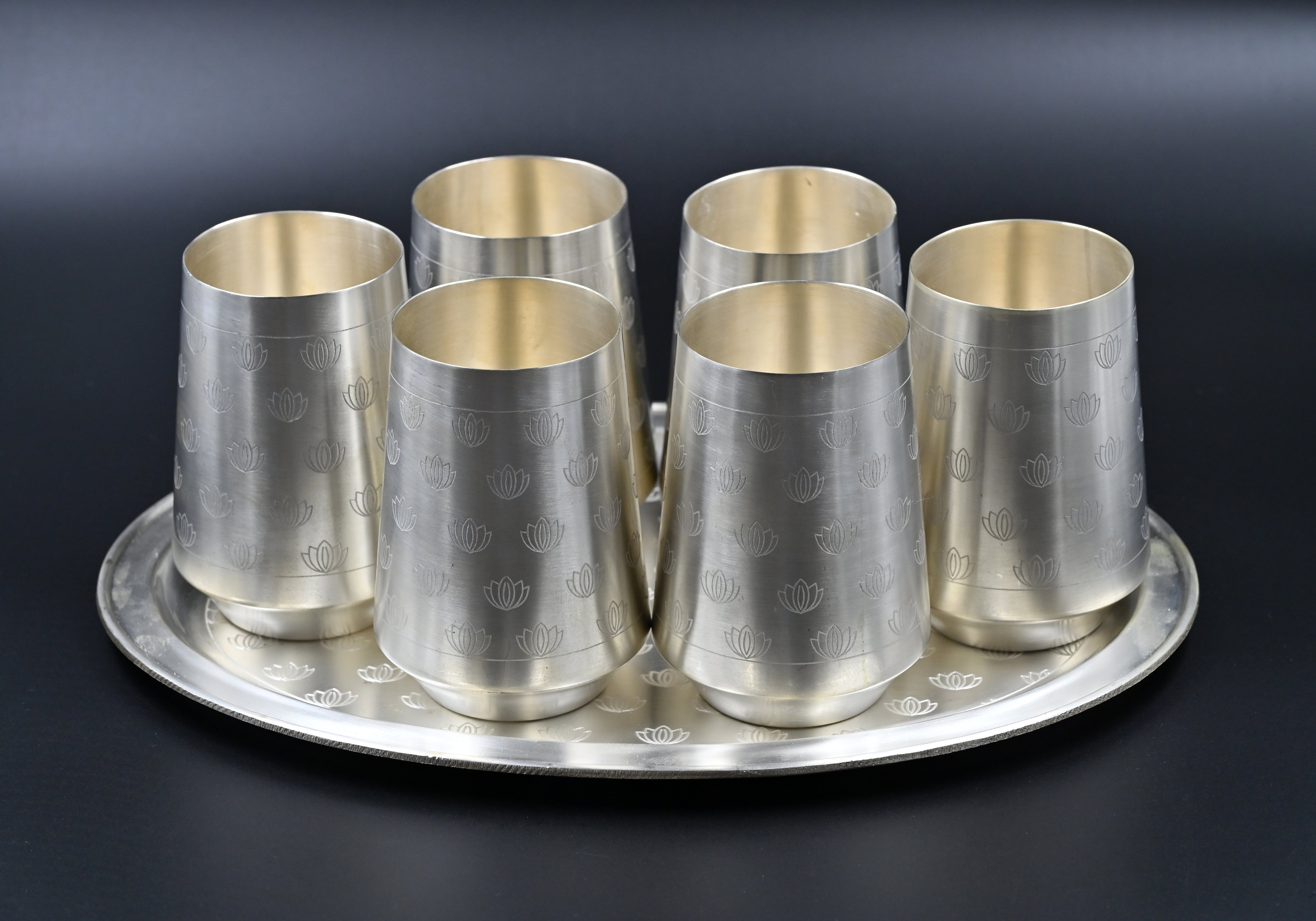Padma silver glass and tray set 925