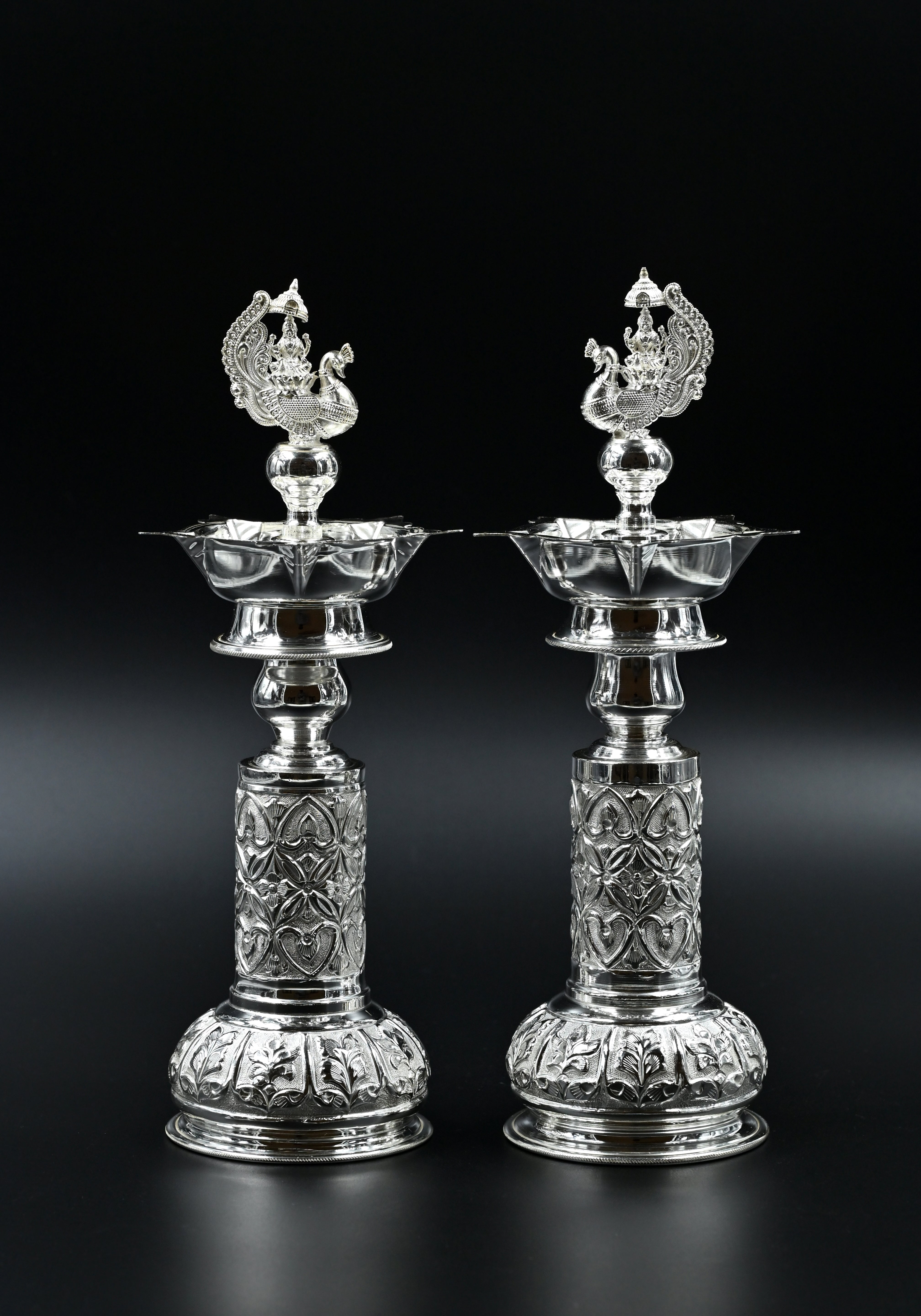 Peacock candle stand pair silver decor
