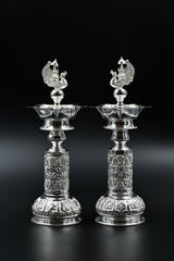 Peacock candle stand pair silver decor