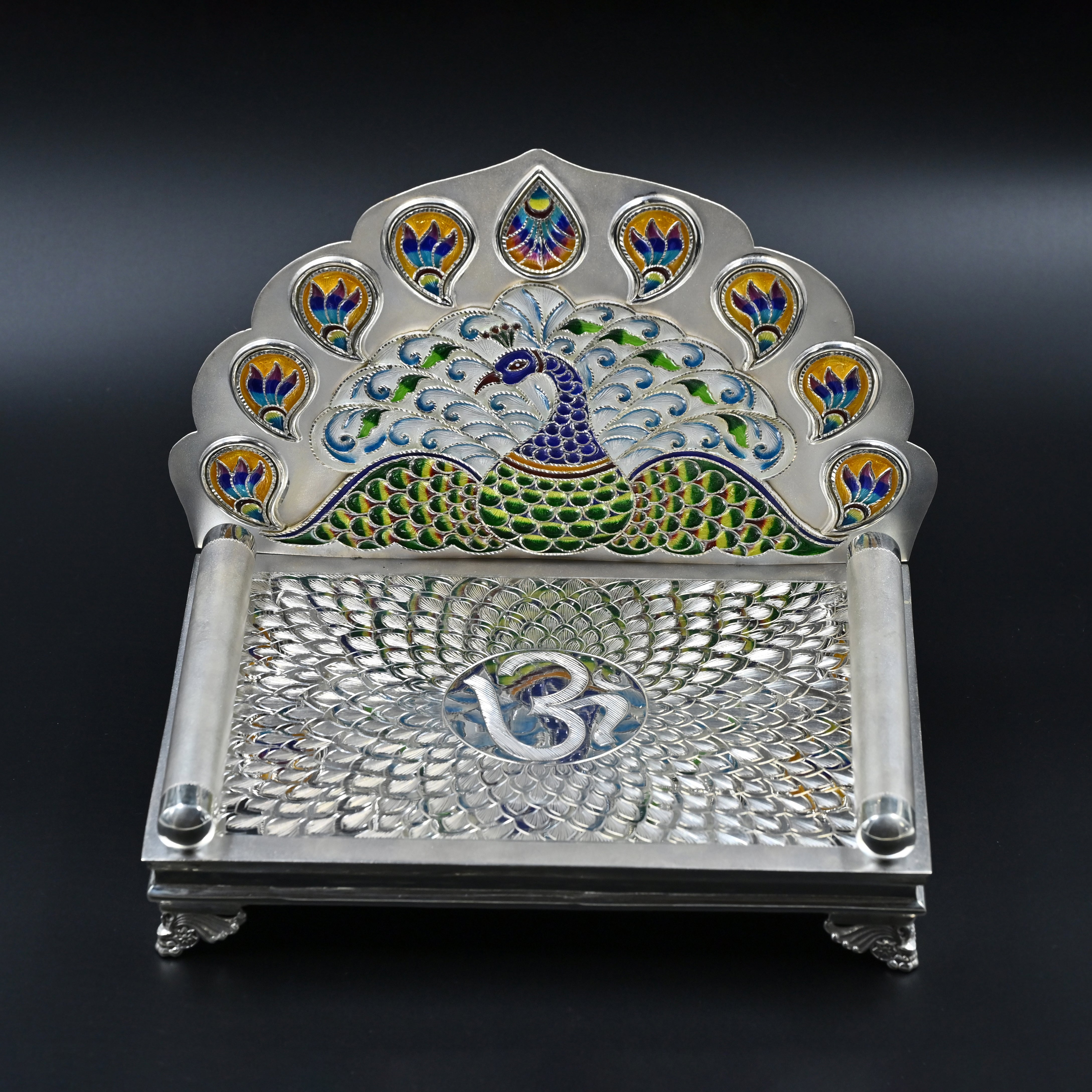 Peacock silver singhasan for home temple