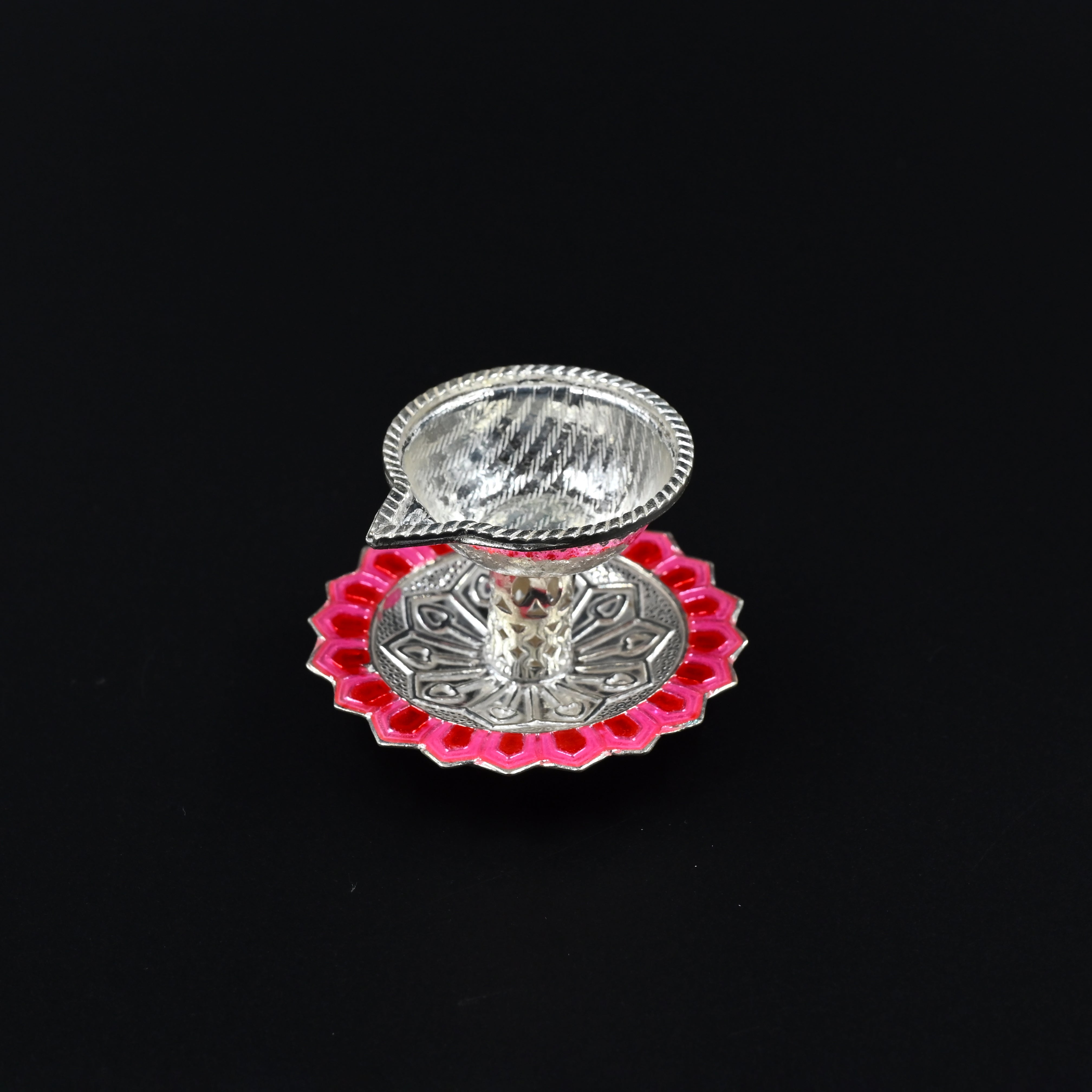 Pink meena diya silver for pooja