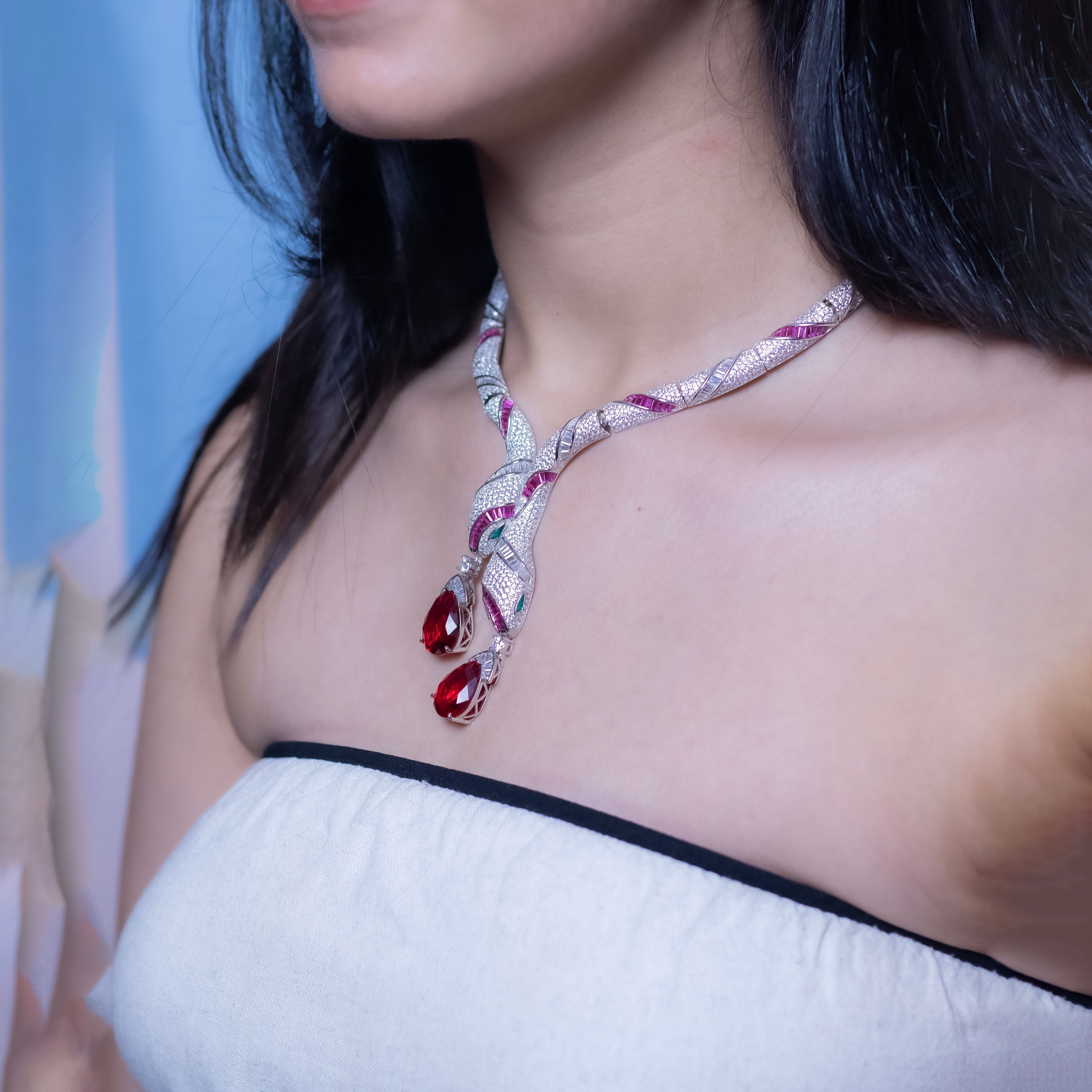Red stone silver necklace design
