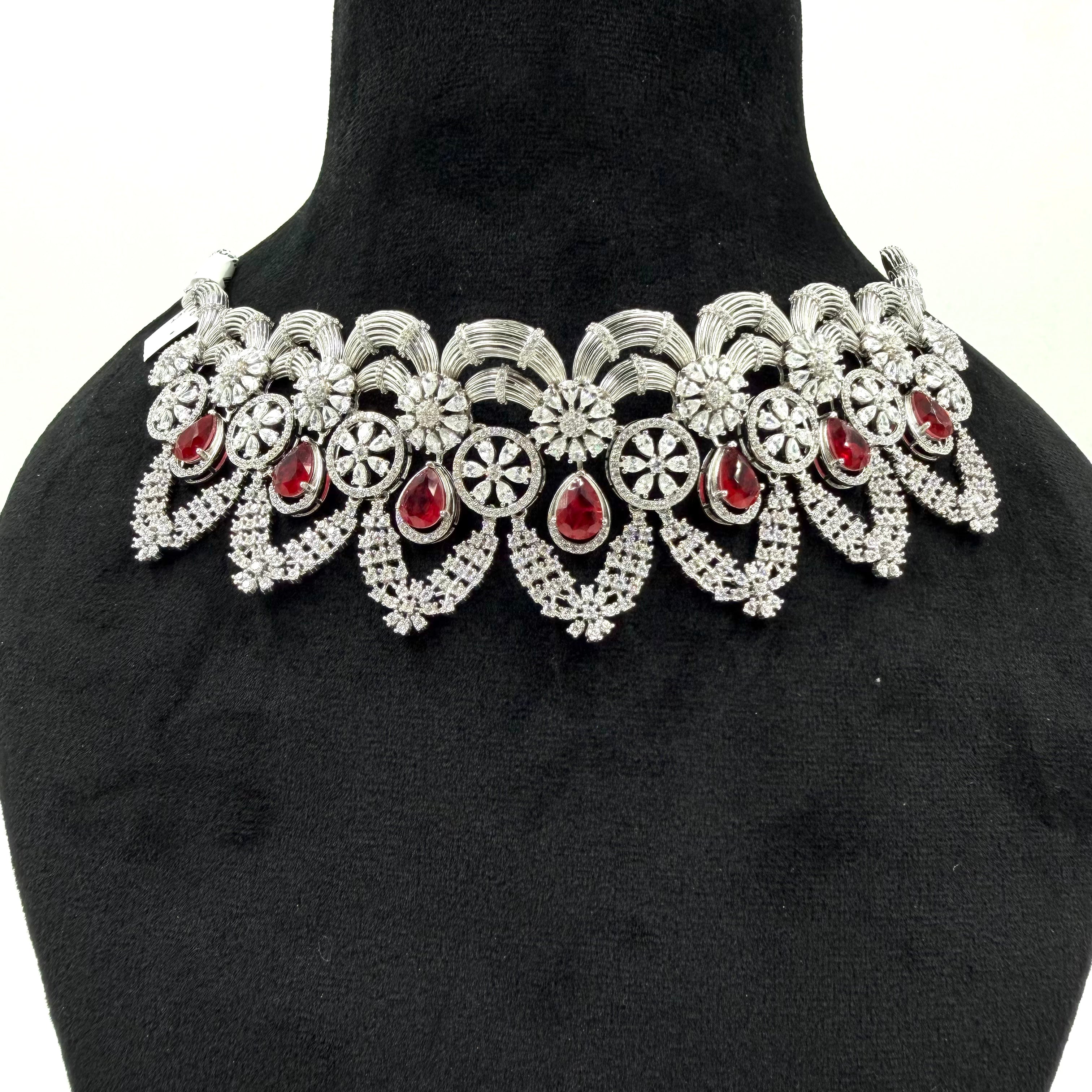 Red stone western necklace in 925 silver