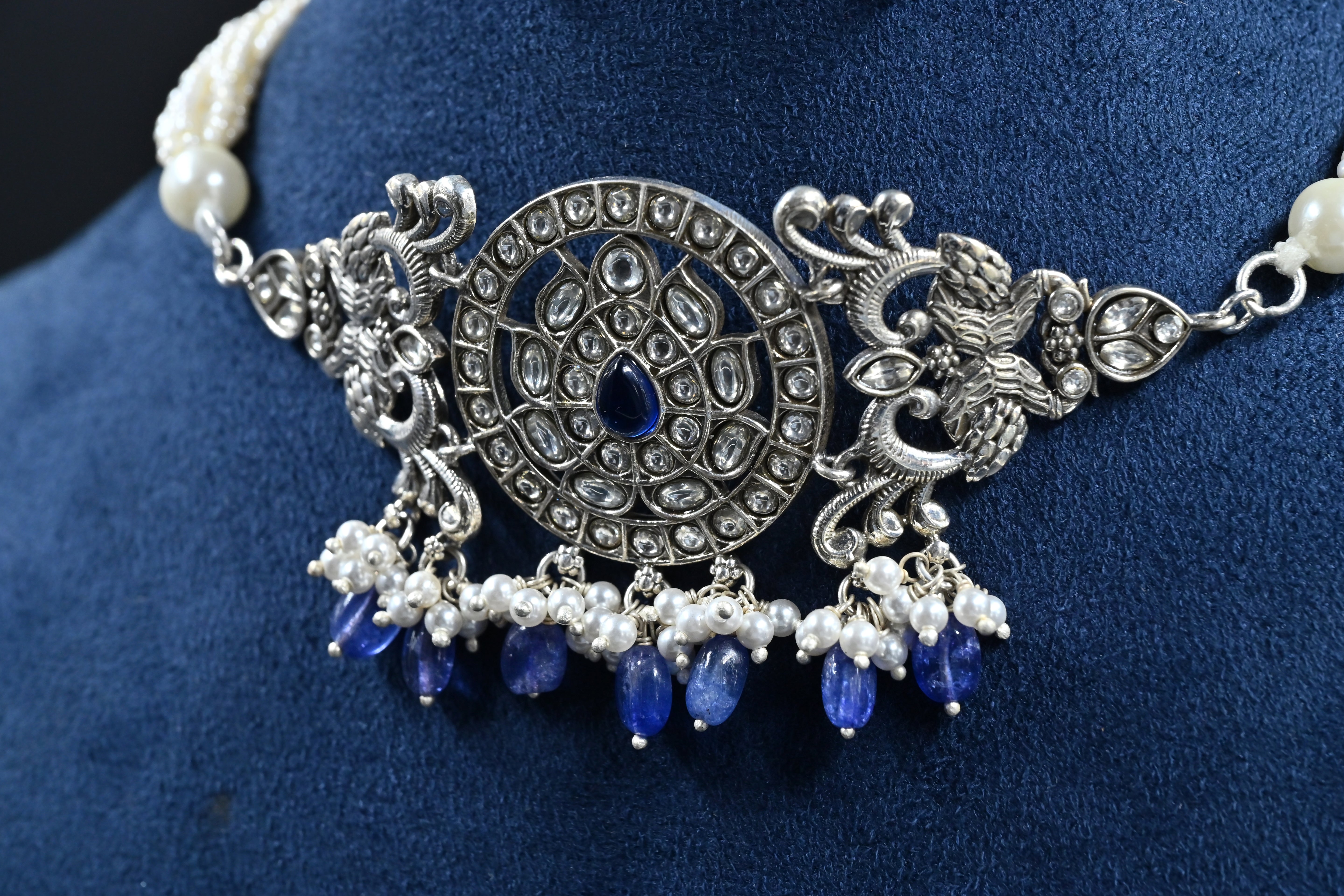 Royal blue sapphire necklace and earrings