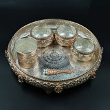 Royal silver rose gold pooja thali set