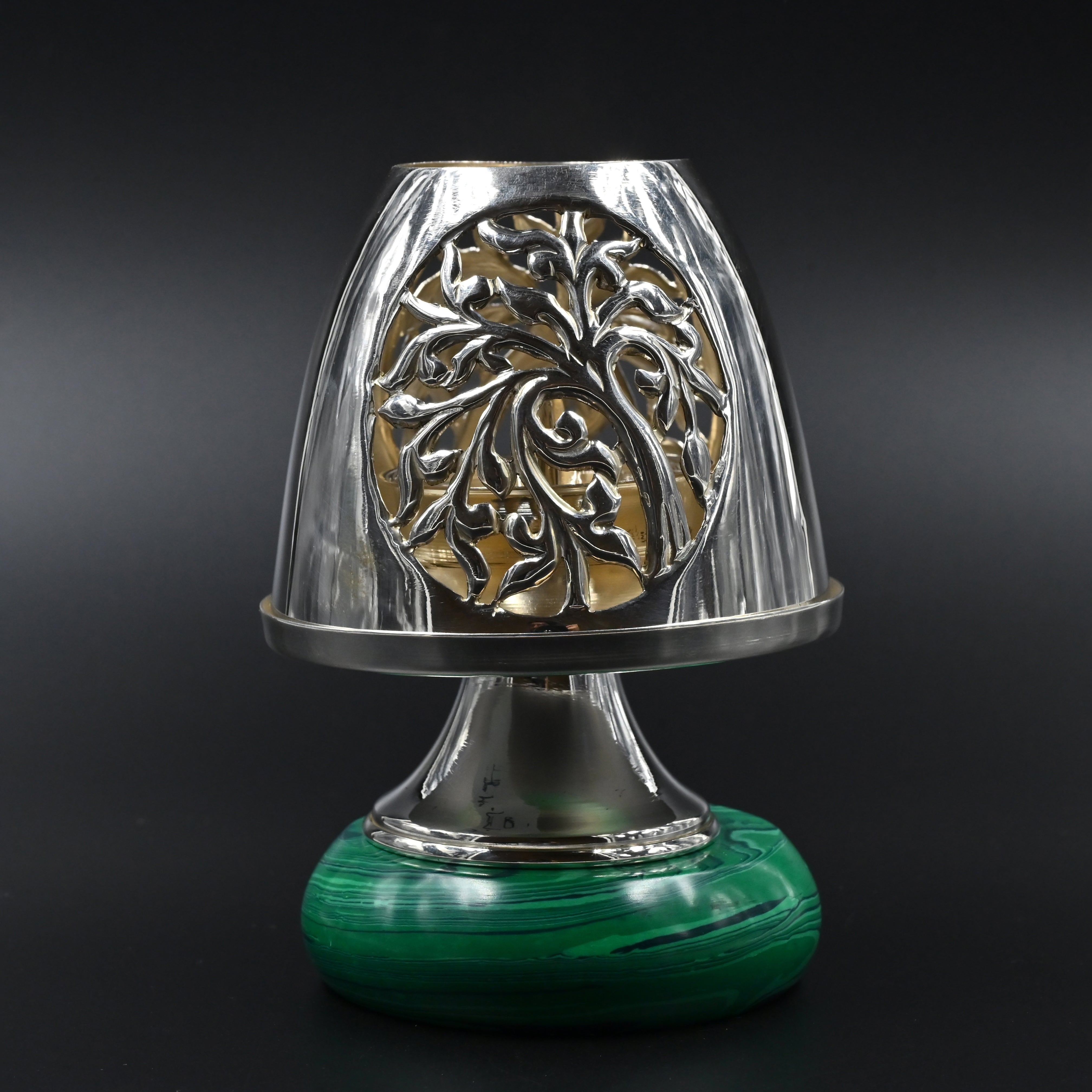 Silver aura dome jyote stand for pooja