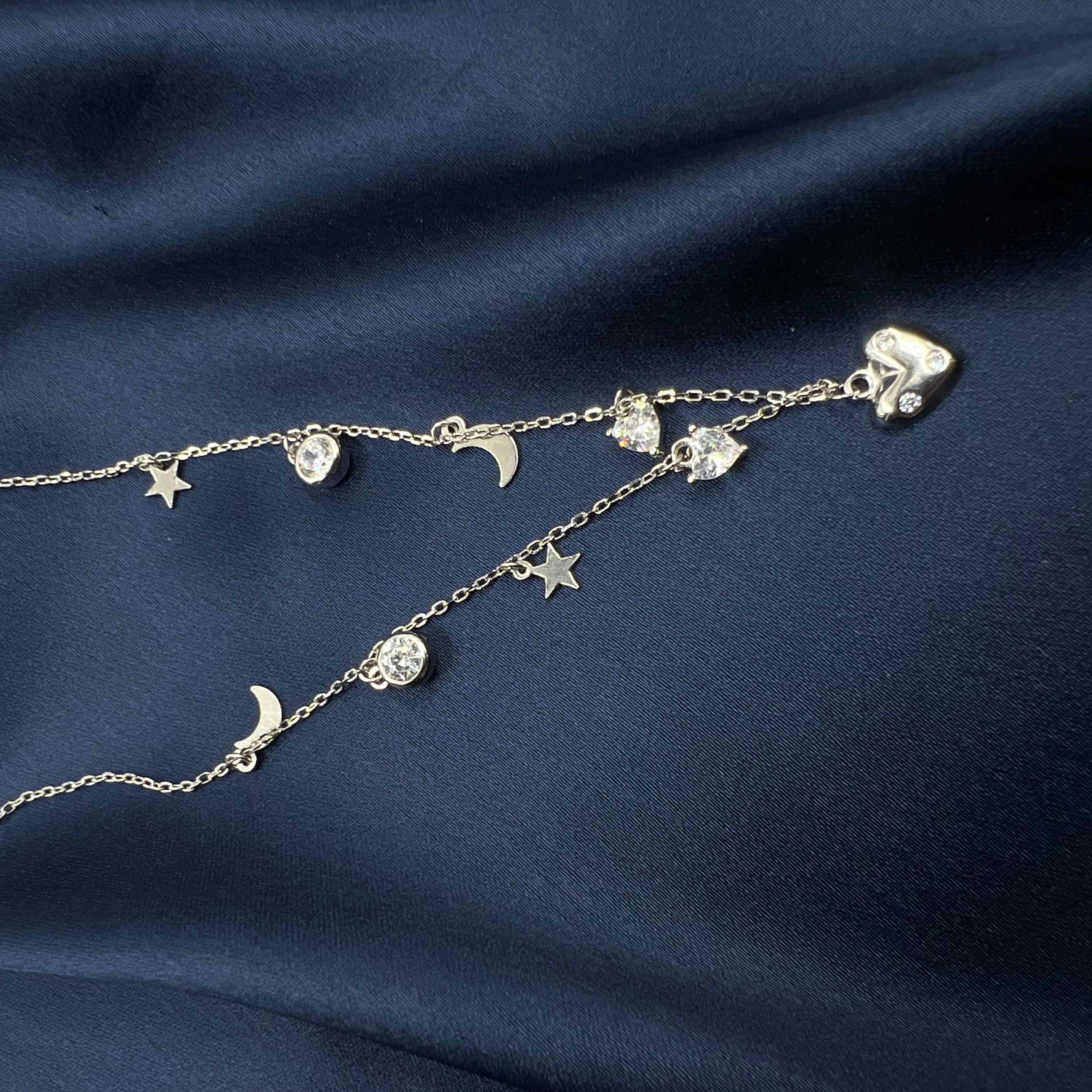 Silver frosted charms necklace