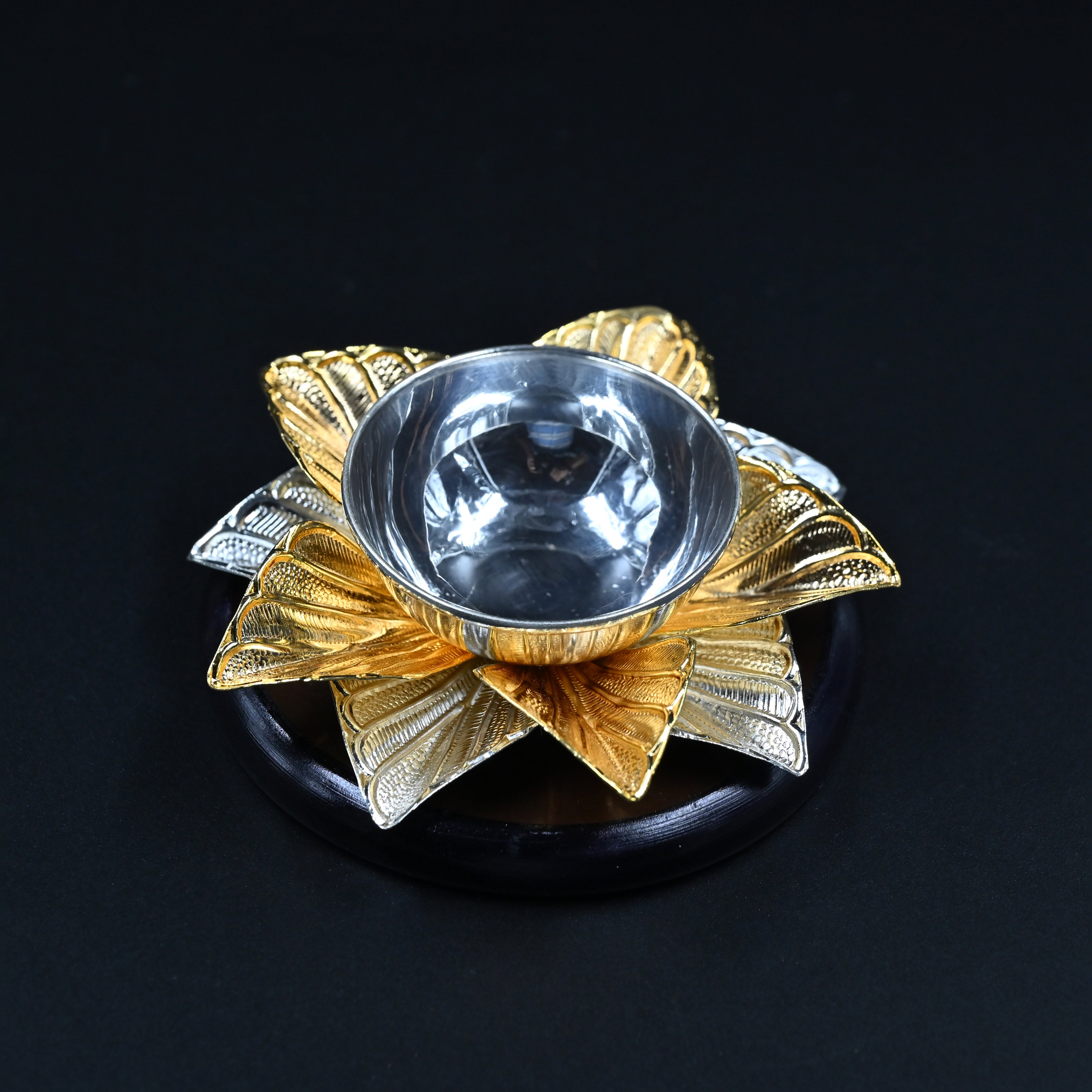 Silver lotus shaped diya for home temple