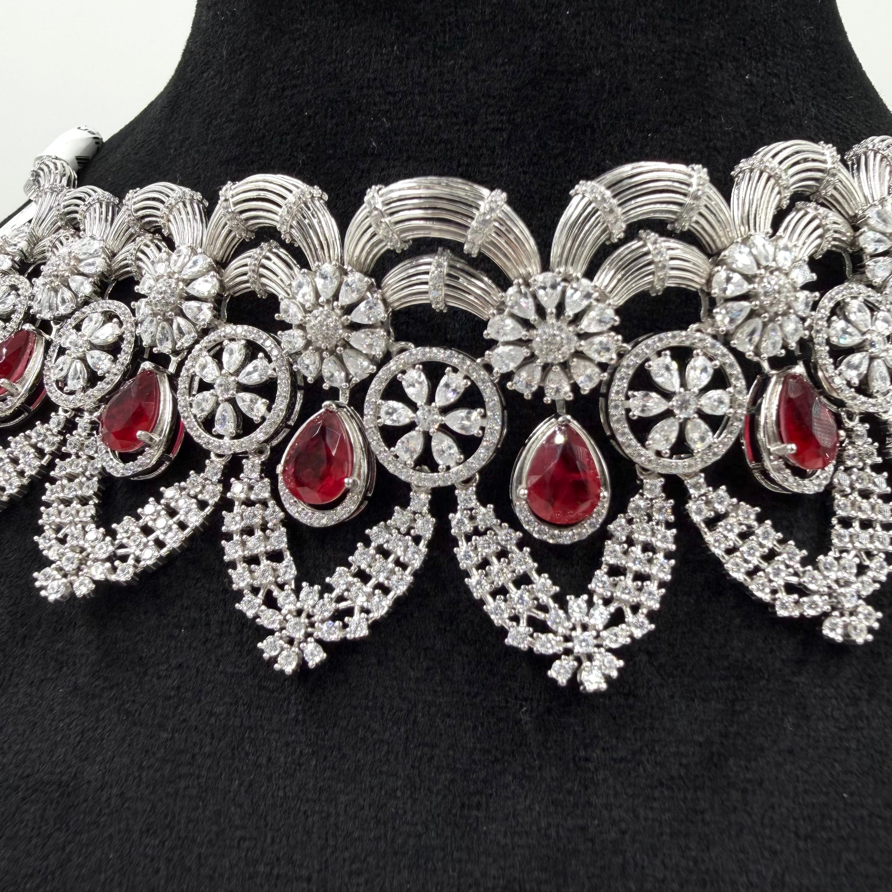925 silver fashion necklace with red stone
