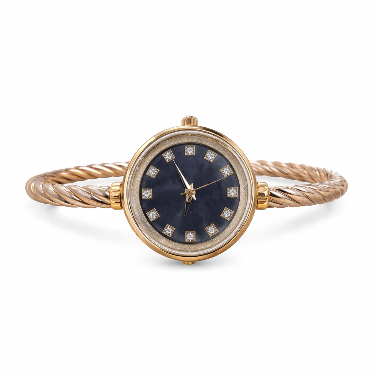 silver kada watch with gold polish