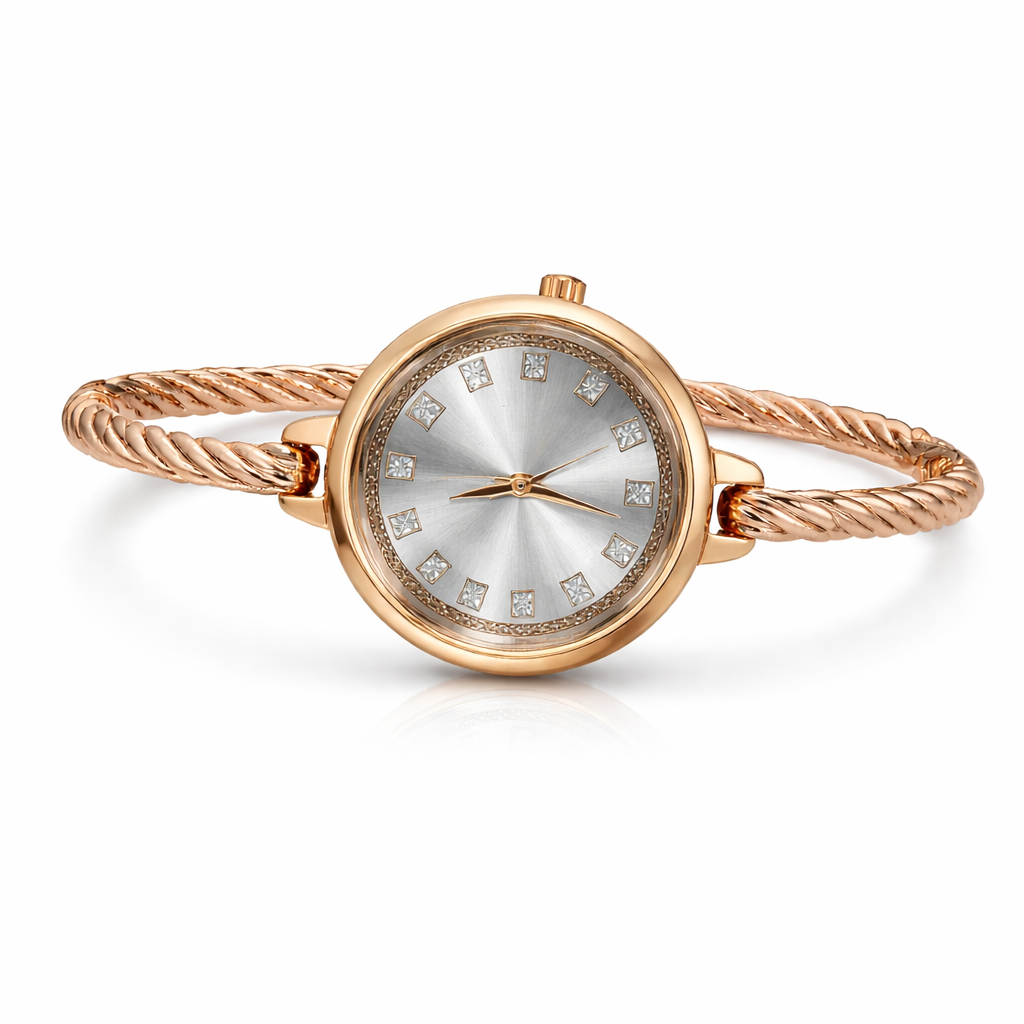 silver rose gold finish kada watch for women