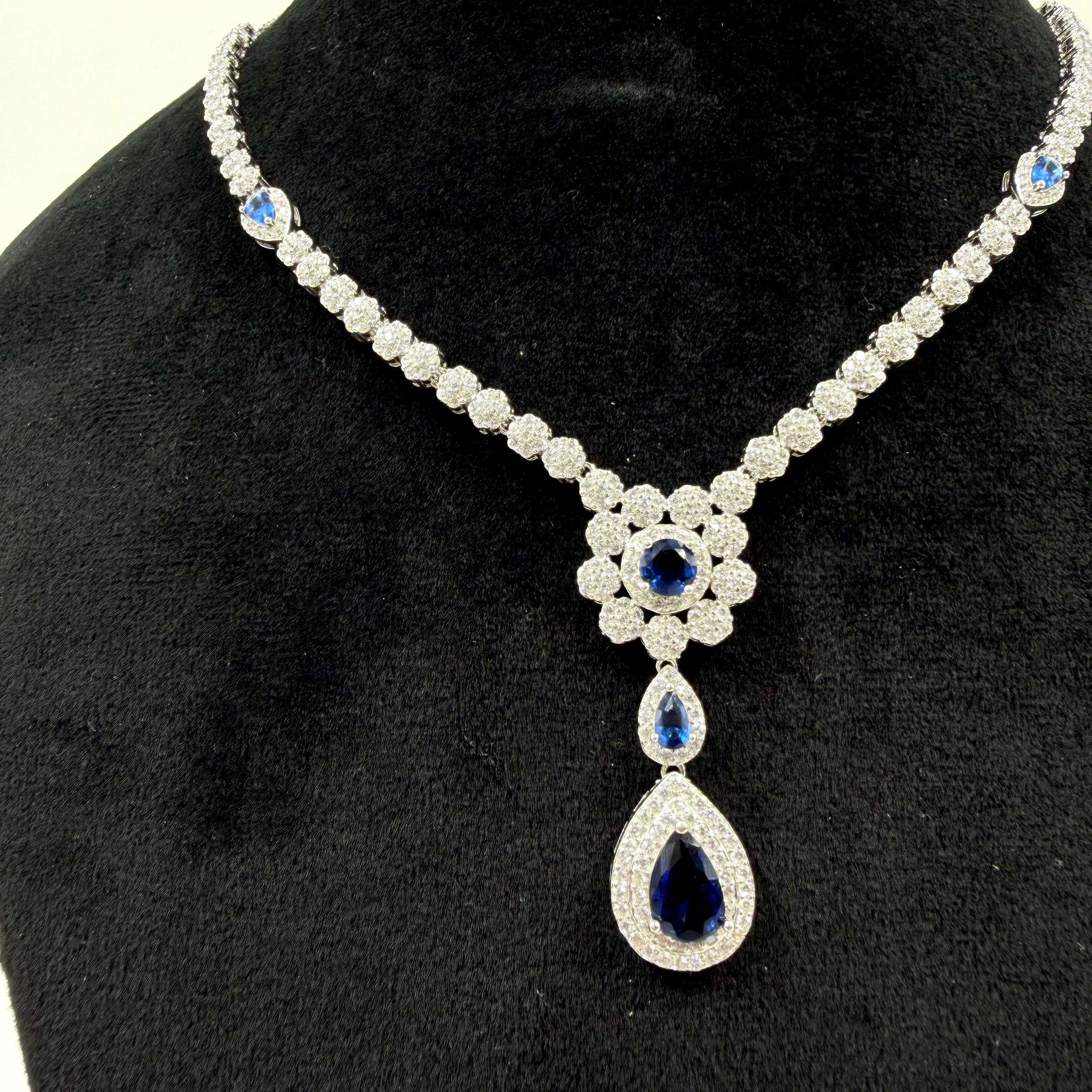 leek blue stone necklace set for women