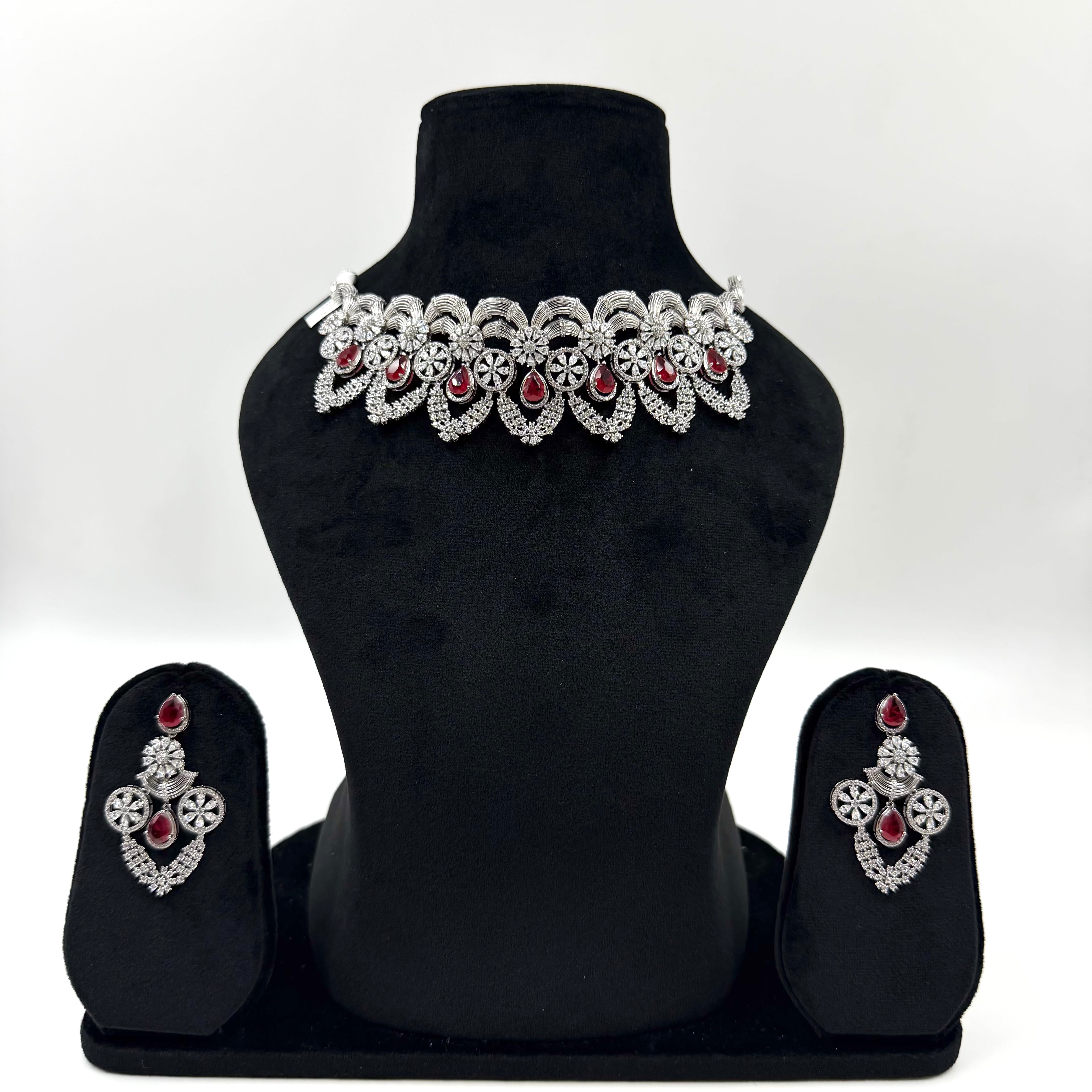 Stylish red gem necklace by House of Janya