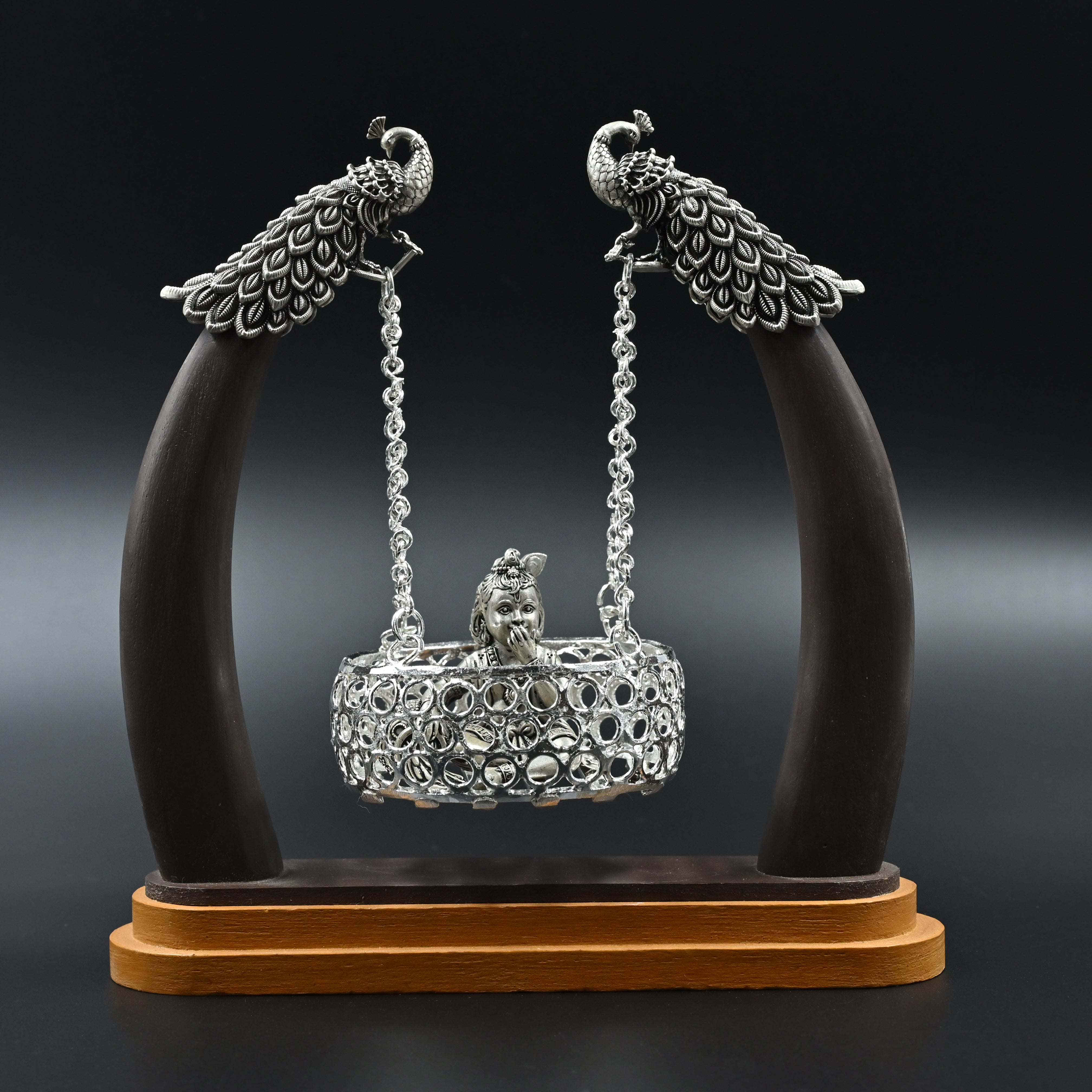 Vrindavan silver jhoola with wooden stand