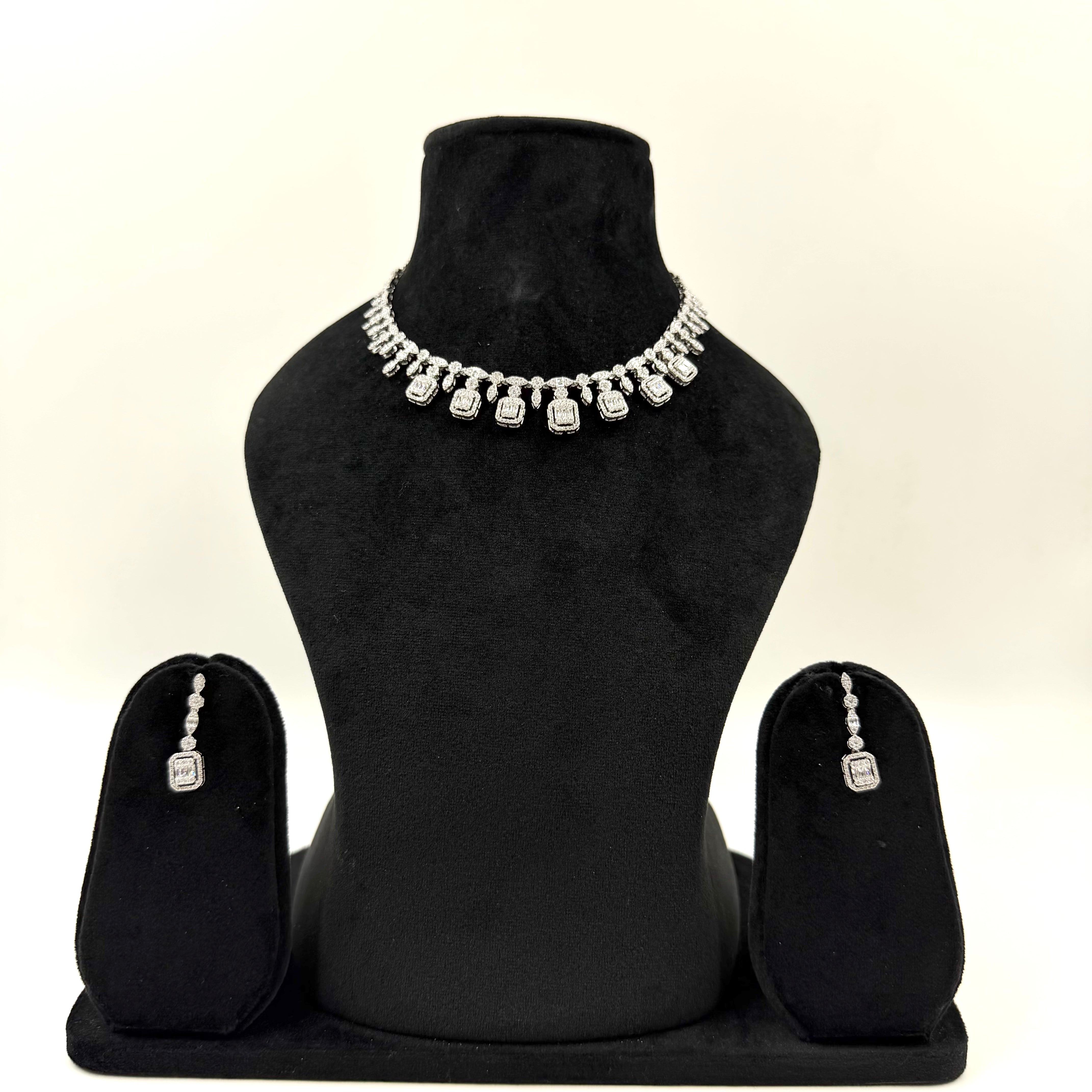 White stone square necklace in 925 silver